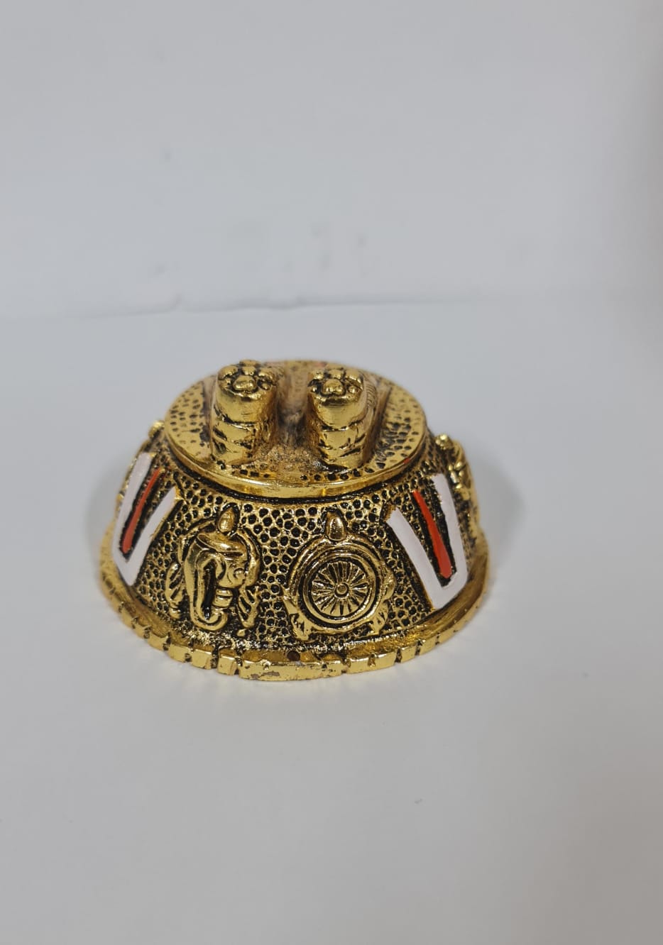 Metal Balaji Charan with Shanku Chakra Namam Gold Plated Lord Vishnu Charan with Shanku Chakra Religious Pooja Idol