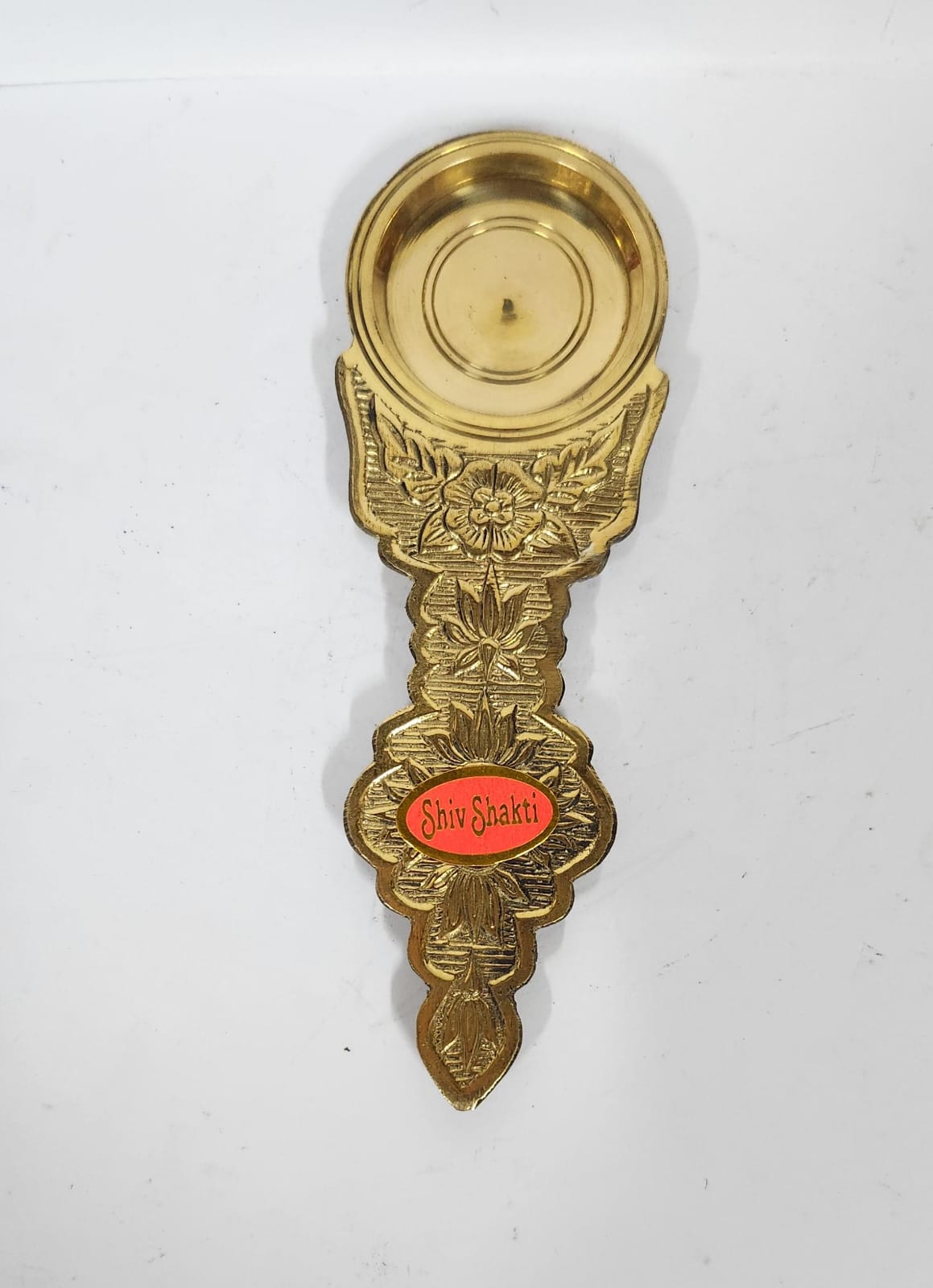 Brass Flat Kapur/Sudam Arti Holder With Handle - (M) Size