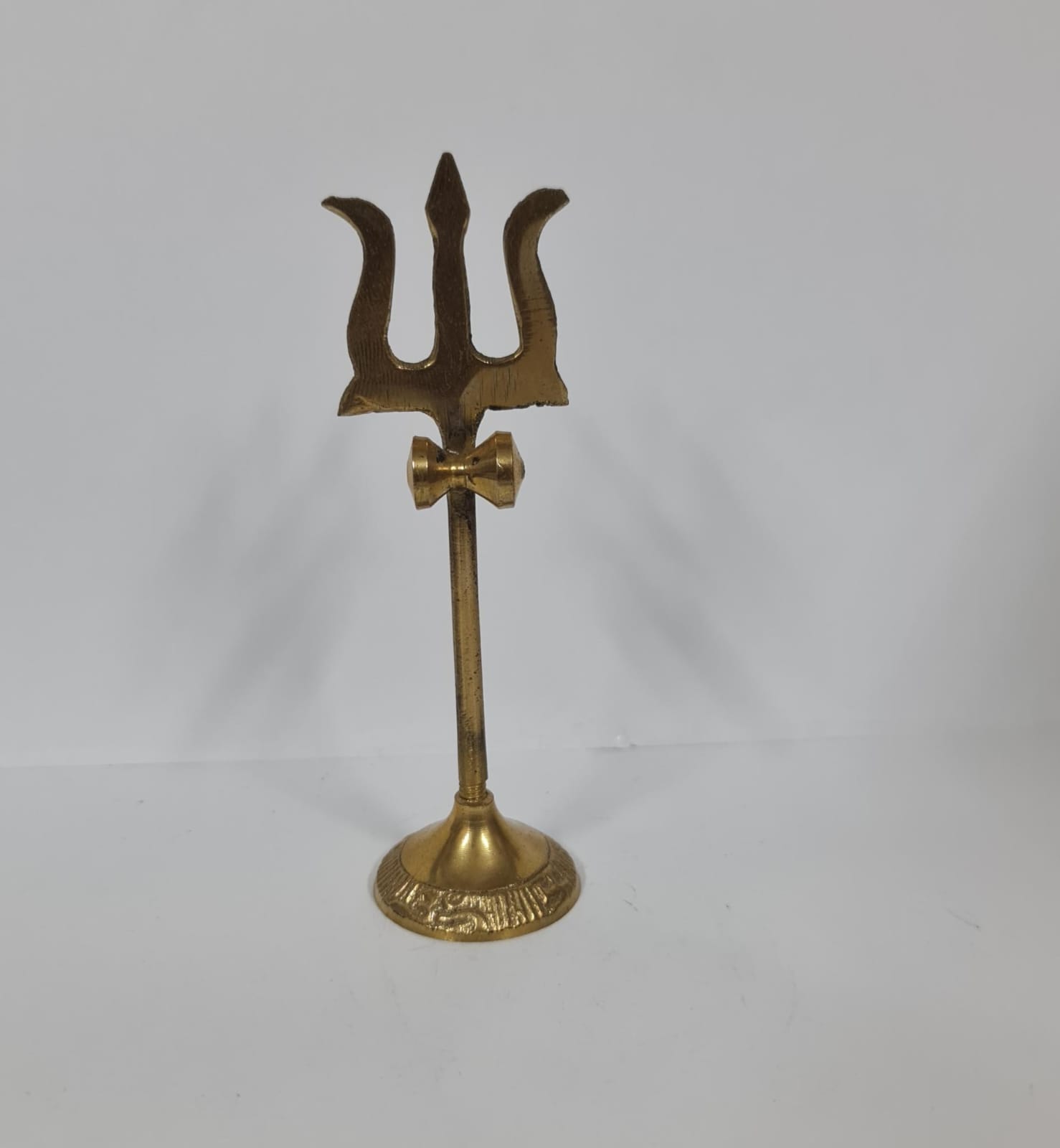 Brass Trishul With Damru - Small Light Weight - 10 CM (H)