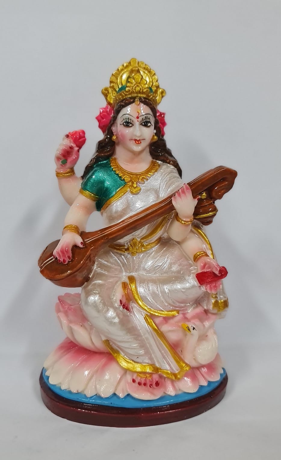 LOTUS SARASWATI STATUE - Size (M) - Height 10.6 cm
