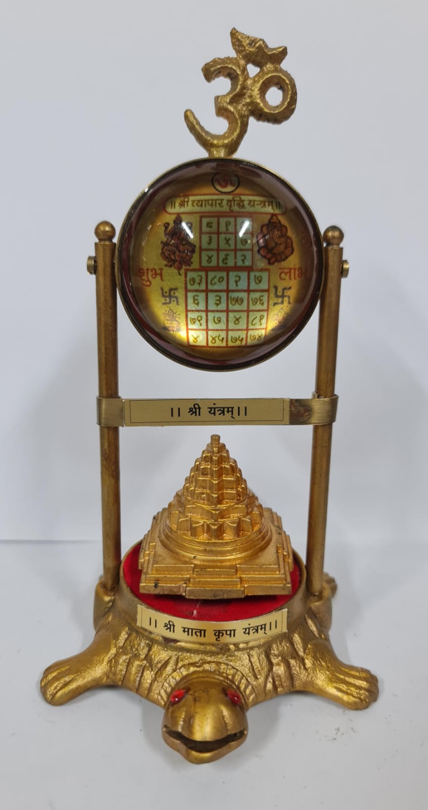 BRASS VASTU / FENG SHUI/ TORTOISE SHREE YANTRA WITH PYRAMID & SWASTIK