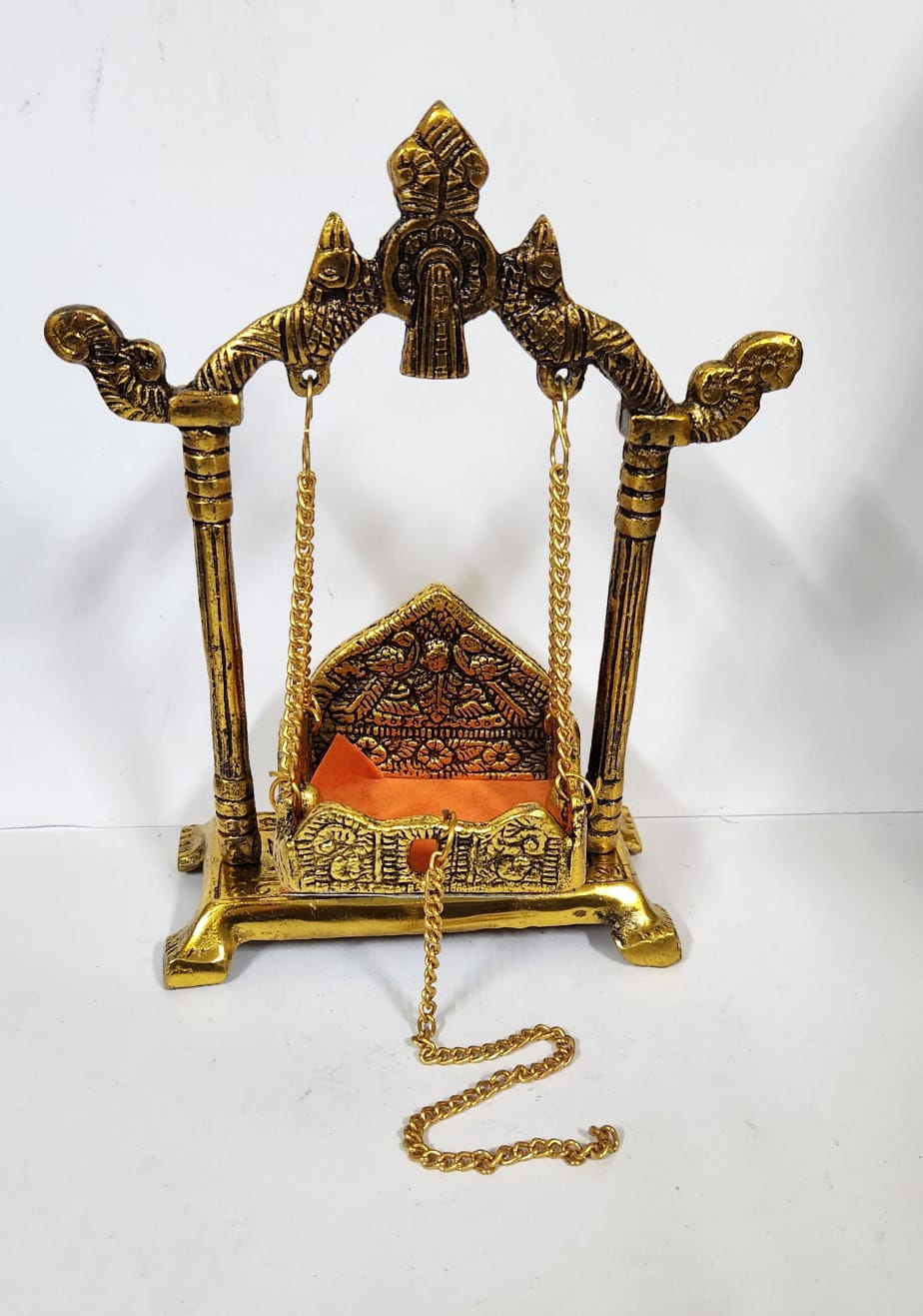 Gold polish Laddu Gopal Jhula - 10.9 cm (H) - Medium